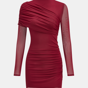 Semi-Sheer Mesh Ruched Mini Dress
