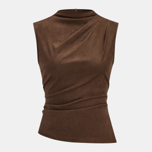 Suede Effect Ruched Sleeveless Vest