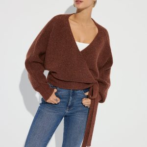 Wool Blend V-Neck Wrap Knit Top