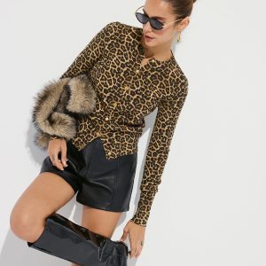 Leopard Print Long Sleeve Knit Cardigan