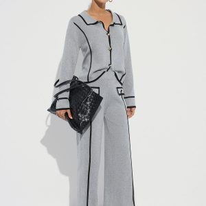 Contrast Piping Cotton Knit Co-ord Set