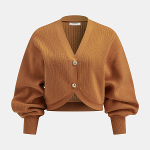 Cropped V-Neck Puff Sleeve Cardigan
