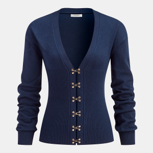 Hook-and-Eye Deep V-Neck Cardigan