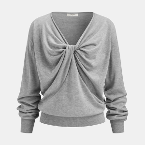 Twist-Front Wool-Blend Knit Sweater