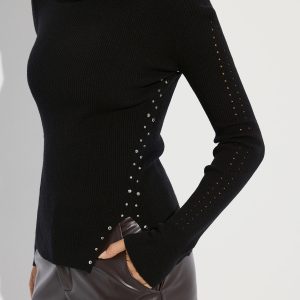 Studded Side Slit Knit Sweater