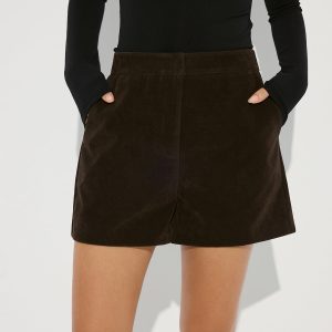 Mid-Waist Suede Effect Shorts