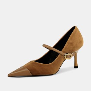 Faux Suede Pointed-Toe Mary Jane Pumps