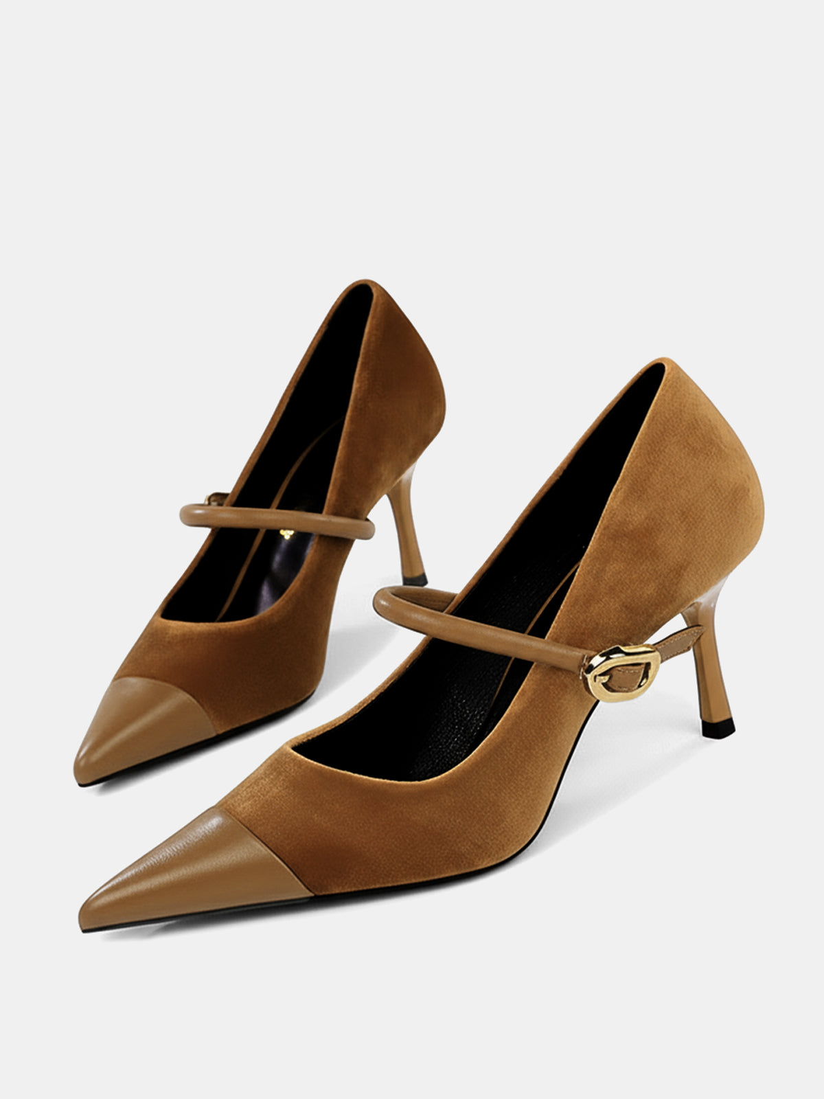 Faux Suede Pointed-Toe Mary Jane Pumps - Image 2