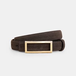Rectangular Buckle Suede Effect Leather Belt