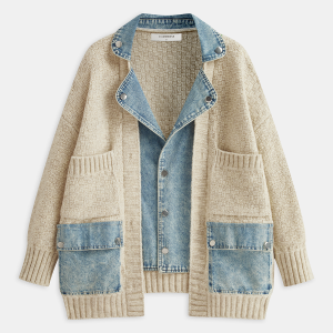 Denim Panel Utility Pocket Knit Cardigan