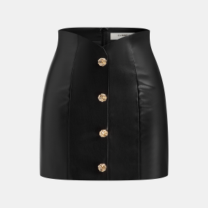Metal Detail Faux Leather Mini Skirt