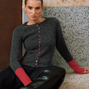 Contrast Cuff Wool-Blend Cardigan
