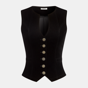 Button-Front Velvet Fitted Vest