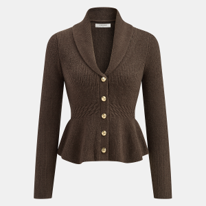 Shawl Collar Peplum Knit Cardigan