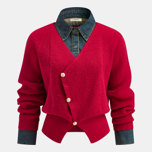 2 in 1 Denim Panel Asymmetric Sweater