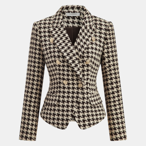 Metal Button Houndstooth Tweed Blazer