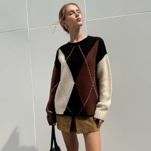 Multi-Color Argyle Wool-Blend Sweater