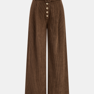 Belted Corduroy Wide-Leg Pants