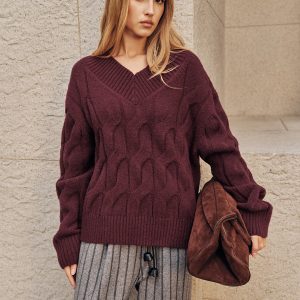 Wool-Blend Cable Knit Sweater