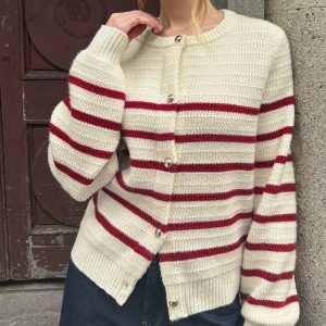 Striped Metal Button Cardigan