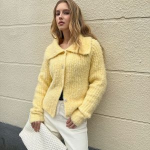 Wool Blend Collared Knit Cardigan