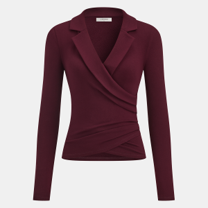 Lapel Ruched Long-Sleeve Top