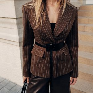 Belted Striped Tweed Blazers