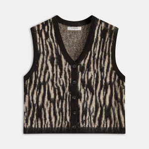 Button-Front Animal Print Knitted Vest