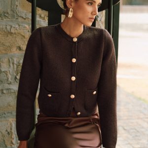 Metal Button Wool-Blend Knit Cardigan