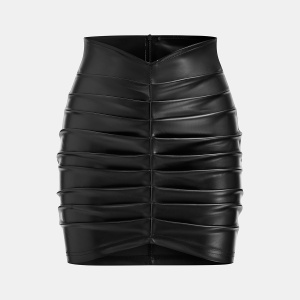 Faux Leather Ruched Mini Skirt