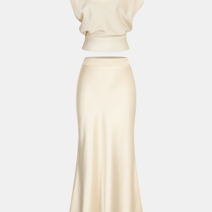 Satin Cowl Neck Top and Skirt Set