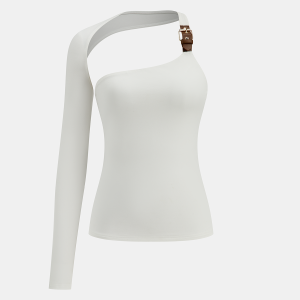 Buckle Detail Asymmetric One-Shoulder Backless Top