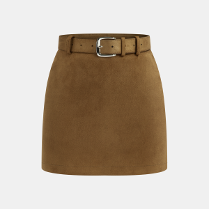 Belted Suede Effect Mini Skirt