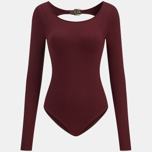 Bra-Free Buckle Detail Backless Long-Sleeve Bodysuit