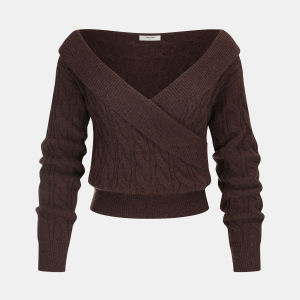 Cross-Front V-Neck Cable Knit Sweater