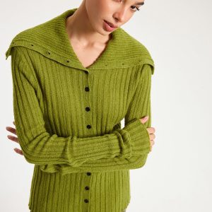 Shawl Collar Wool-Blend Ribbed Cardigan