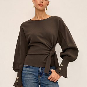 Twist Knot Balloon Sleeve Sweatshirt
