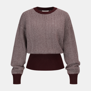 Cinched Waist Herringbone Sweater