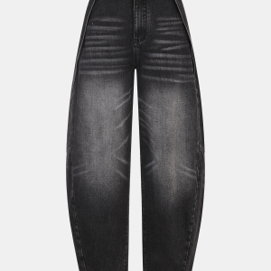 Washed Denim Curved-Leg Jeans