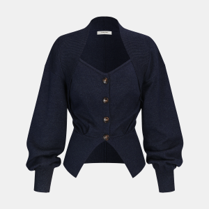Cinched Waist Button-Front Knit Cardigan