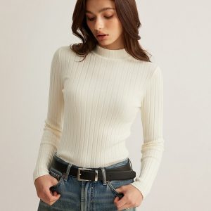 Mock Neck Ribbed Knit Top