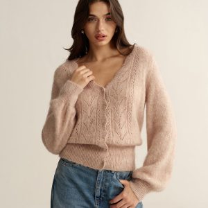 Scalloped Edge Wool-Blend Knit Cardigan