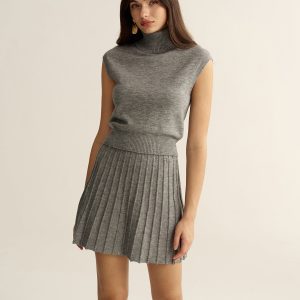 Turtleneck Sleeveless Top and Mini Skirt Set