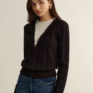 2 in 1 Lace Trim Two-Tone Sweater