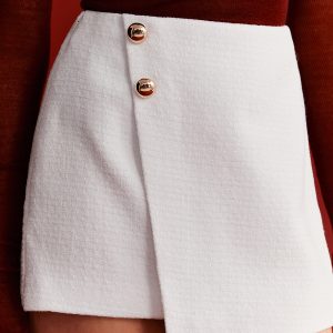 Metal Button Tweed Mini Skirt