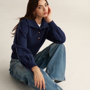 Metal Button Polo Sweater