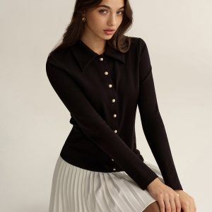Contrast Pleated Hem Collared Mini Dress