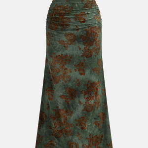 Floral Jacquard Ruched Maxi Skirt
