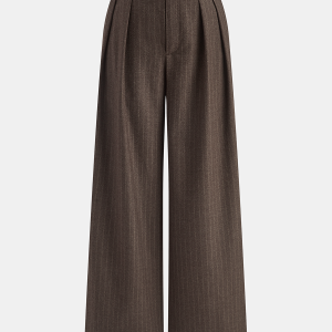Belted Pinstripe Mid-Waist Wide-Leg Pants