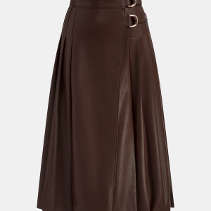 Double Buckle Detail Faux Leather Midi Skirt